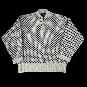 EDDIE BAUER Vintage Norwegian Wool Gray Blue‎ Birdseye Button XL Made In USA